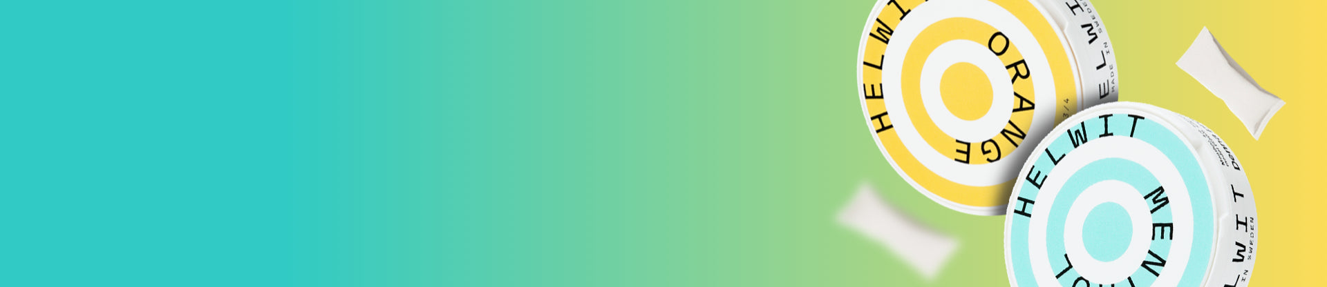 Colourful Helwit nicotine pouch cans on a gradient background