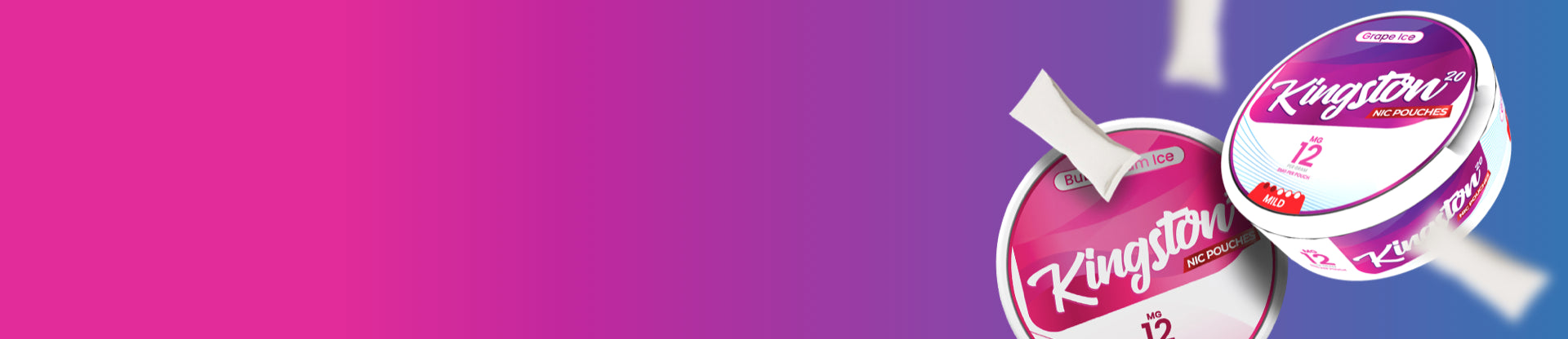 Kingston brand nicotine pouch packaging on a gradient background
