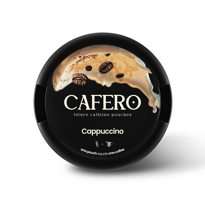 Can of 20 CAFERO Cappuccino 80mg Caffeine Pouches