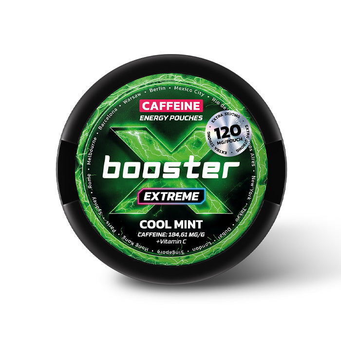 Can of 20 X-Booster Cool Mint 120mg Caffeine Energy Pouches