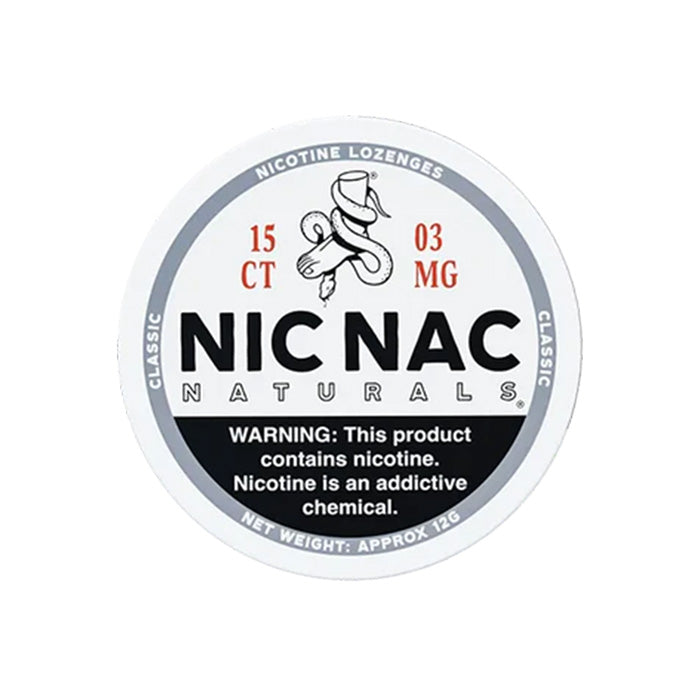 Can of fifteen Nic Nac Classic 3mg Nicotine Lozenges