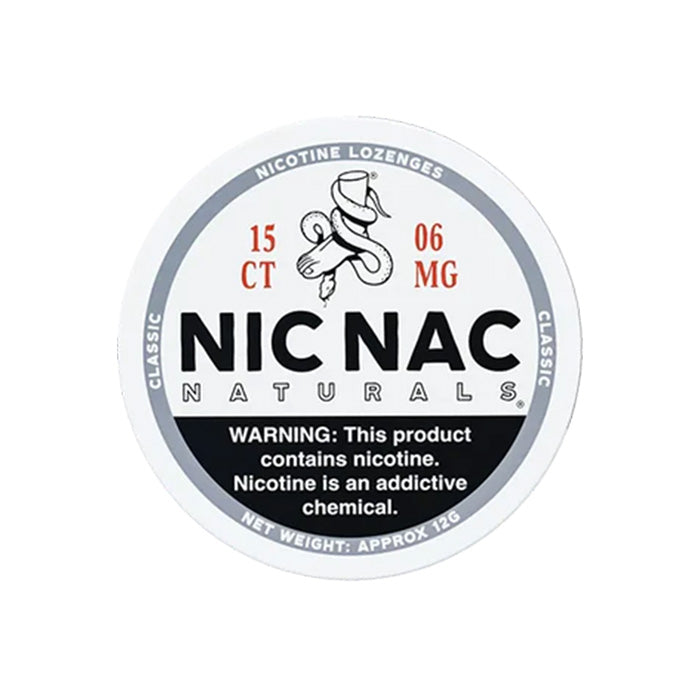 Can of fifteen Nic Nac Classic 6mg Nicotine Lozenges