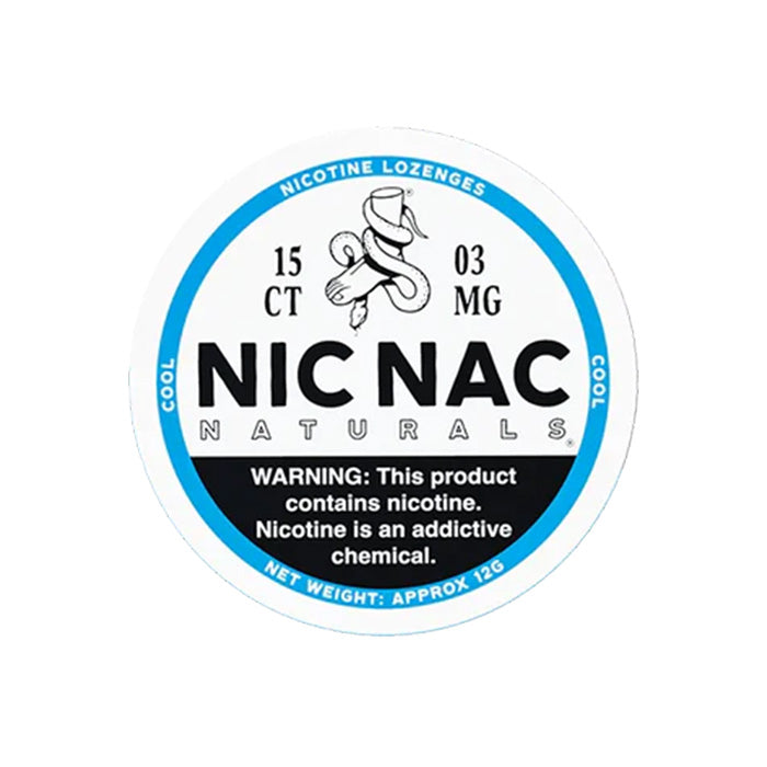 Can of fifteen Nic Nac Cool 3mg Nicotine Lozenges