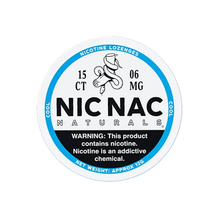 Can of fifteen Nic Nac Cool 6mg Nicotine Lozenges
