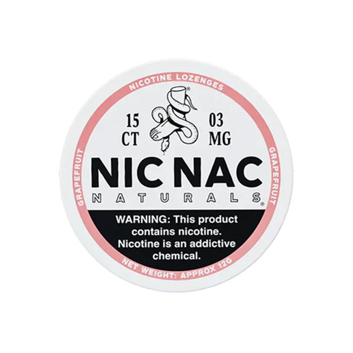 Can of fifteen Nic Nac Grapefruit 3mg Nicotine Lozenges
