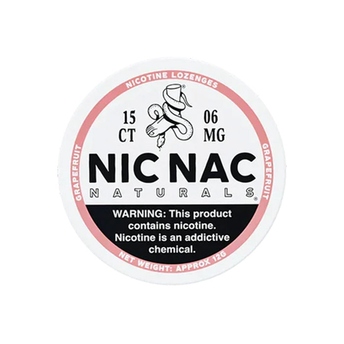 Can of fifteen Nic Nac Grapefruit 6mg Nicotine Lozenges