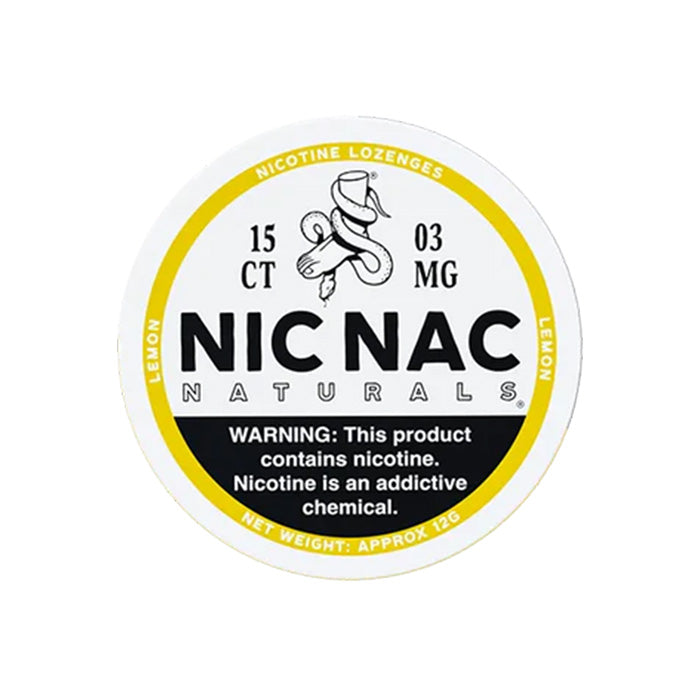 Can of fifteen Nic Nac Lemon 3mg Nicotine Lozenges