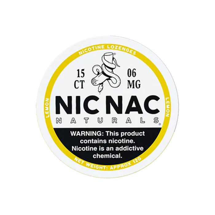 Can of fifteen Nic Nac Lemon 6mg Nicotine Lozenges