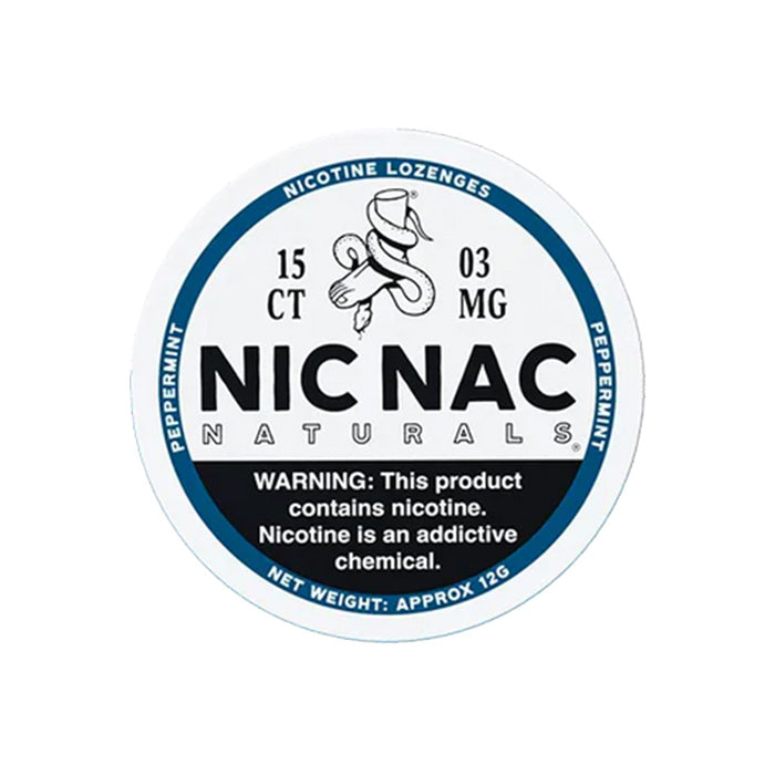 Can of fifteen Nic Nac Peppermint 3mg Nicotine Lozenges