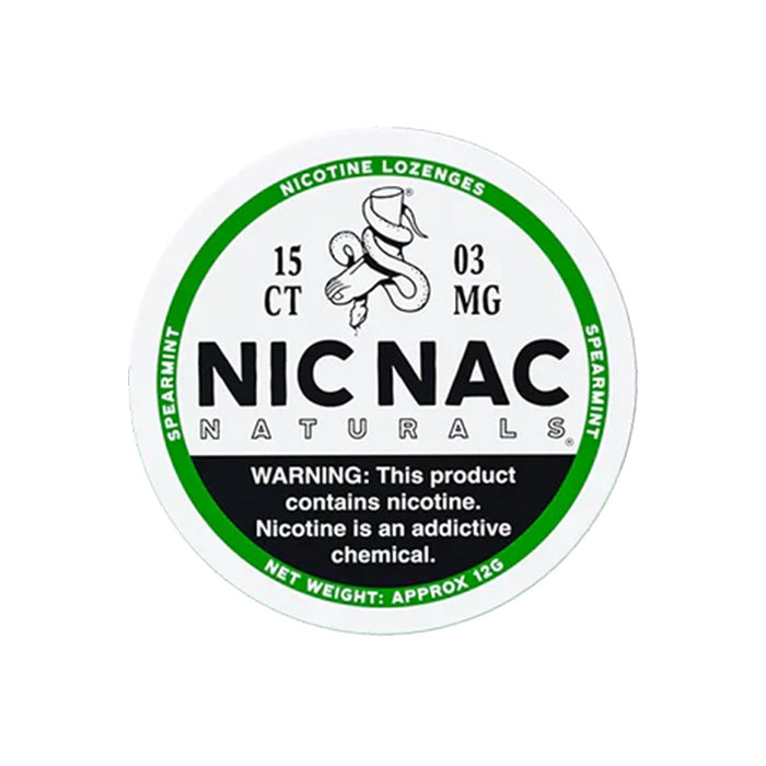 Can of fifteen Nic Nac Spearmint 3mg Nicotine Lozenges