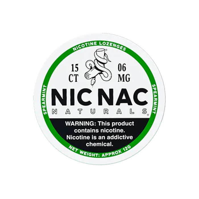 Can of fifteen Nic Nac Spearmint 6mg Nicotine Lozenges