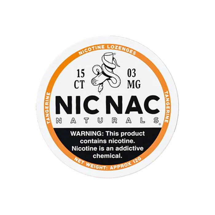 Can of fifteen Nic Nac Tangerine 3mg Nicotine Lozenges