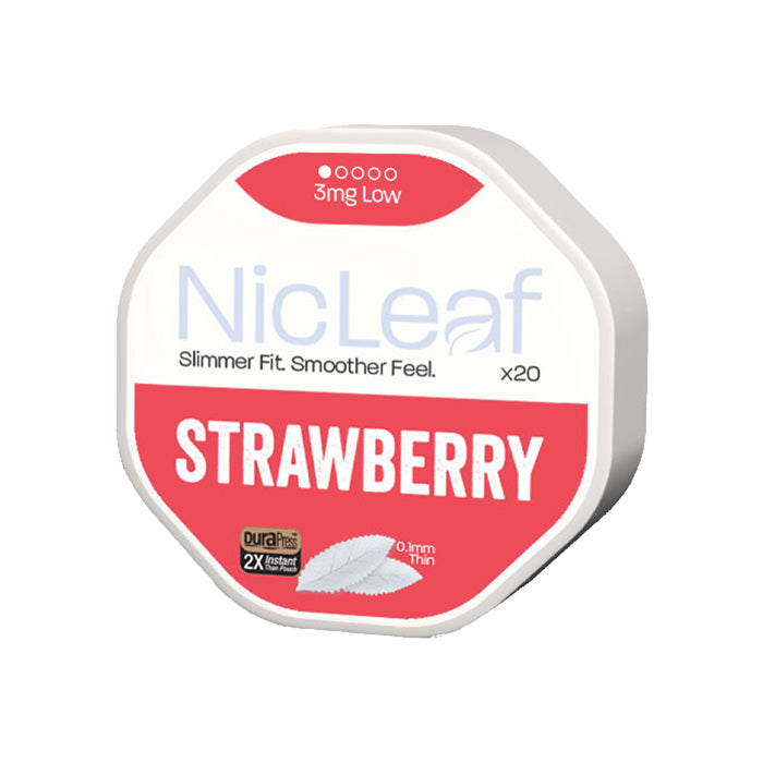 Tub of Strawberry NicLeaf Nicotine Pouches