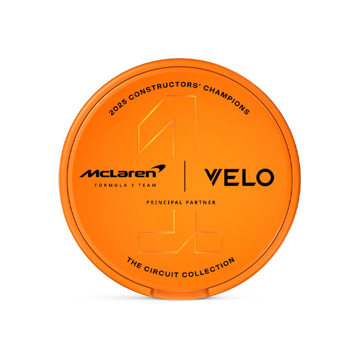 Tub of Smooth Papaya McLaren Circuit Collection Velo Slim Nicotine Pouches
