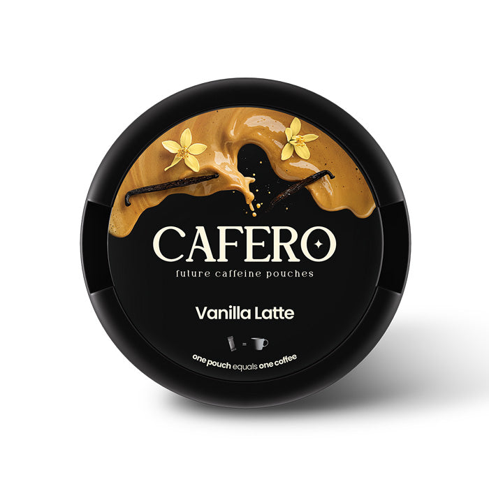 Can of 20 CAFERO Vanilla Latte 80mg Caffeine Pouches