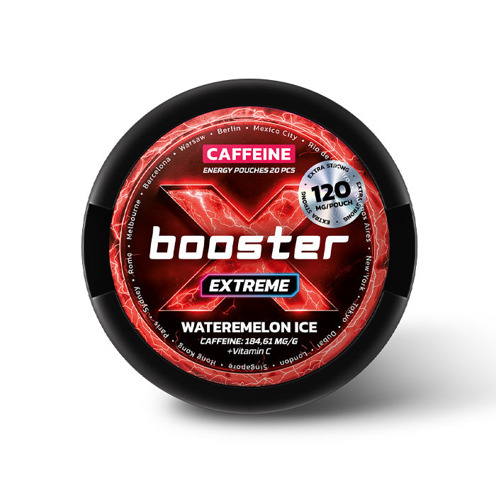 Can of 20 X-Booster Watermelon Ice 120mg Caffeine Energy Pouches