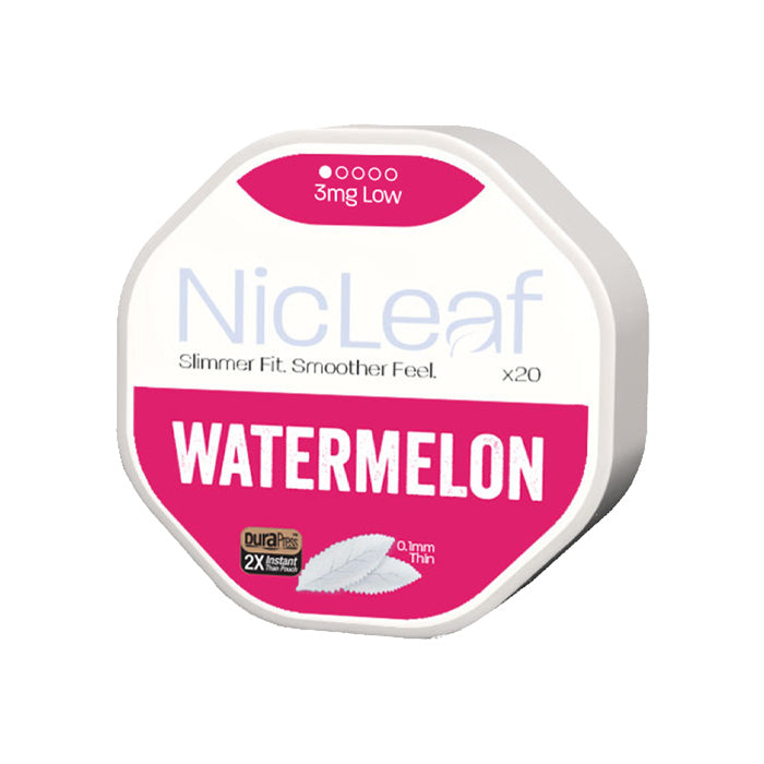 Tub of Watermelon NicLeaf Nicotine Pouches